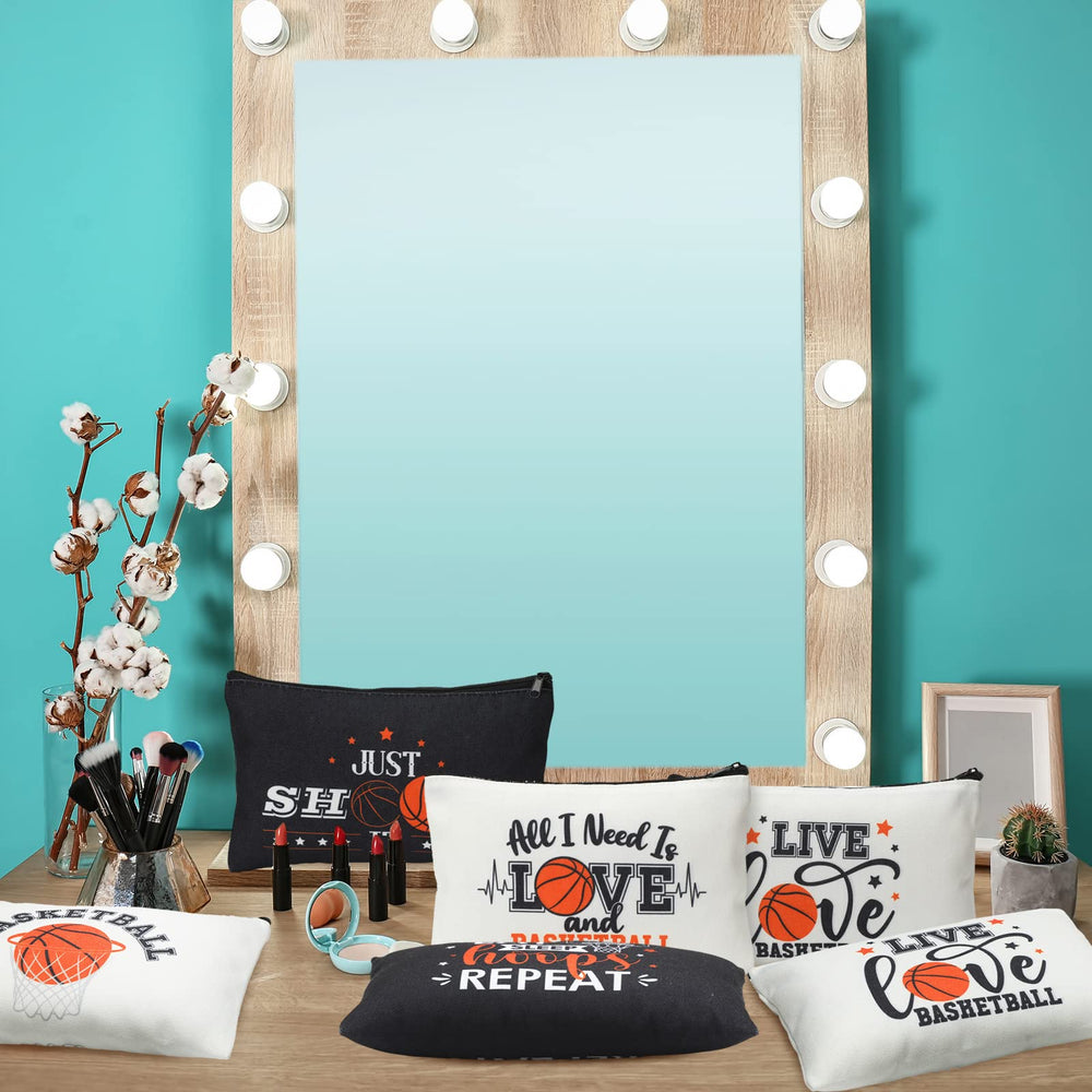 Moukeren basketball makeup bag for lipstick storage and quick-access travel kit.
