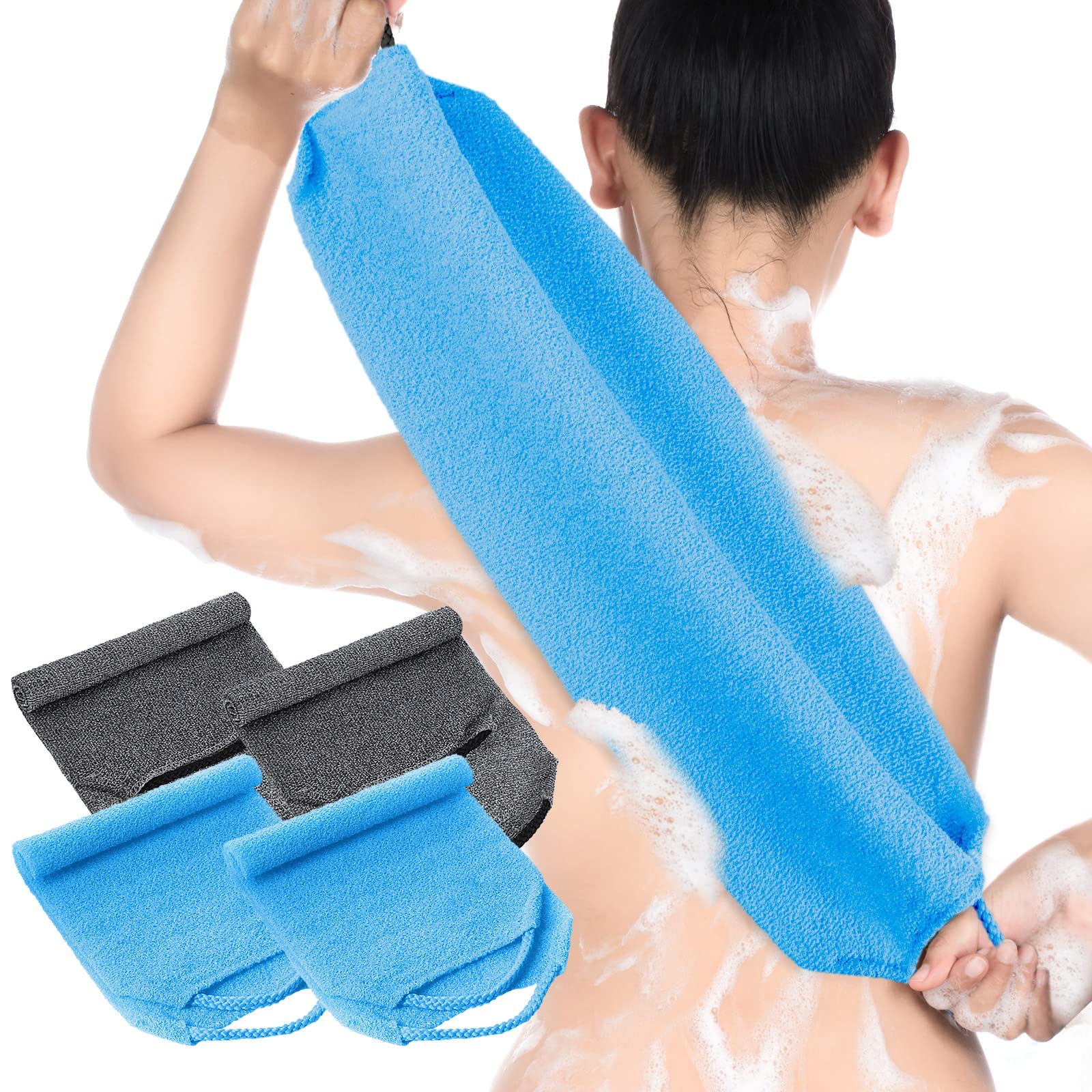 Moukeren exfoliador de espalda con mangos azul, alcance cómodo para la espalda