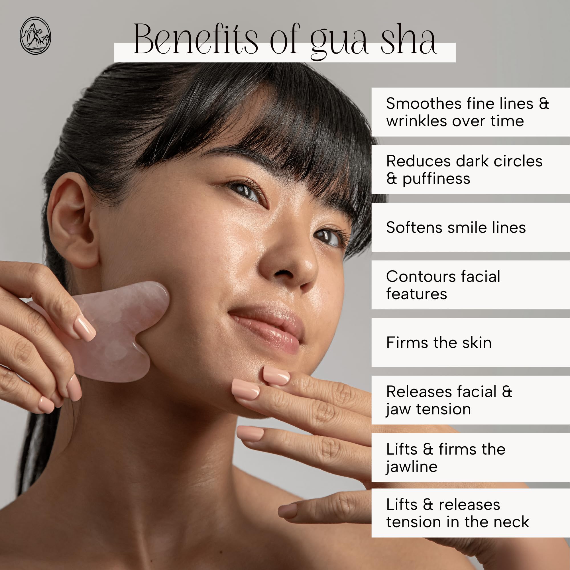 Mount Lai Rose Quartz Gua Sha jawline sculpt for defined facial contour