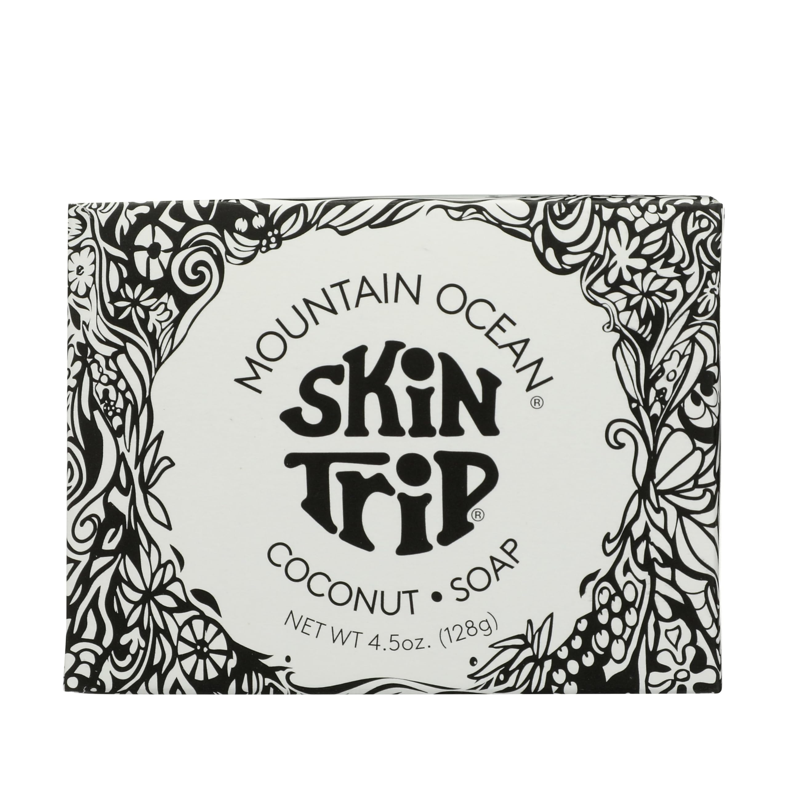Mountain Ocean Skin Trip coconut soap bar with new label for authentic daily cleansing