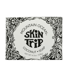 Mountain Ocean Skin Trip coconut soap bar with new label for authentic daily cleansing