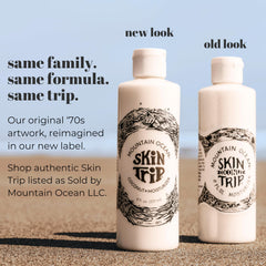 Mountain Ocean Skin Trip new label cover signals authentic heritage and trusted formula