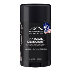 Desodorante natural Mountaineer Brand con bourbon ahumado, aplicación suave para uso diario