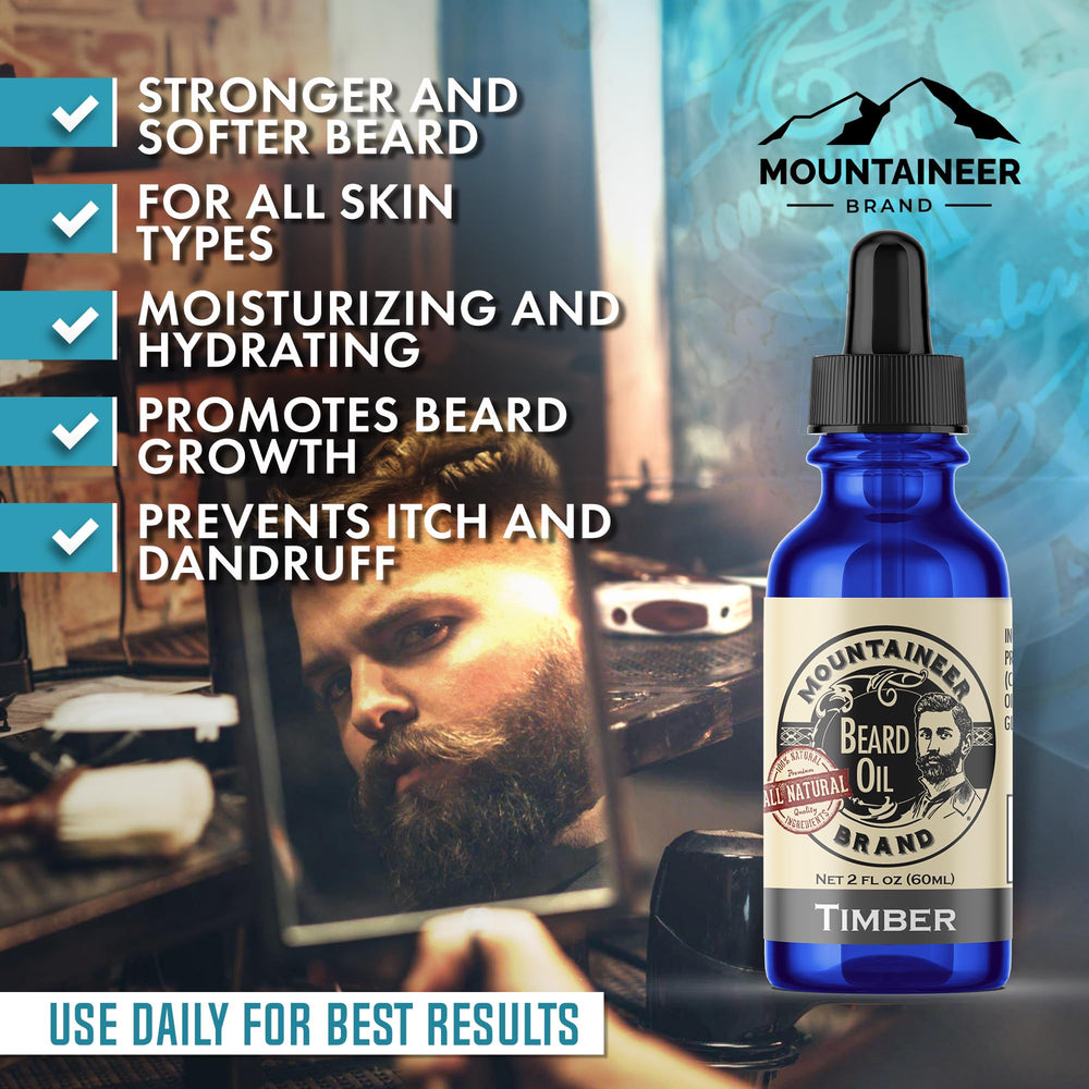 Applying Mountaineer Brand beard oil to beard for hydration