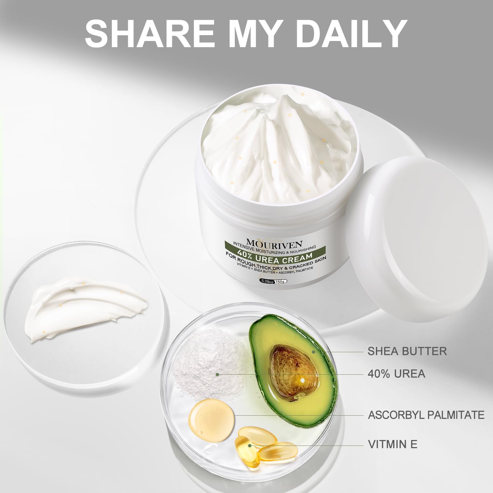 Mouriven Urea Cream 40% on hands providing deep moisturization