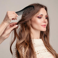 Mozeat Lens black plastic hair comb rugged yet smooth for scalp-friendly grooming.