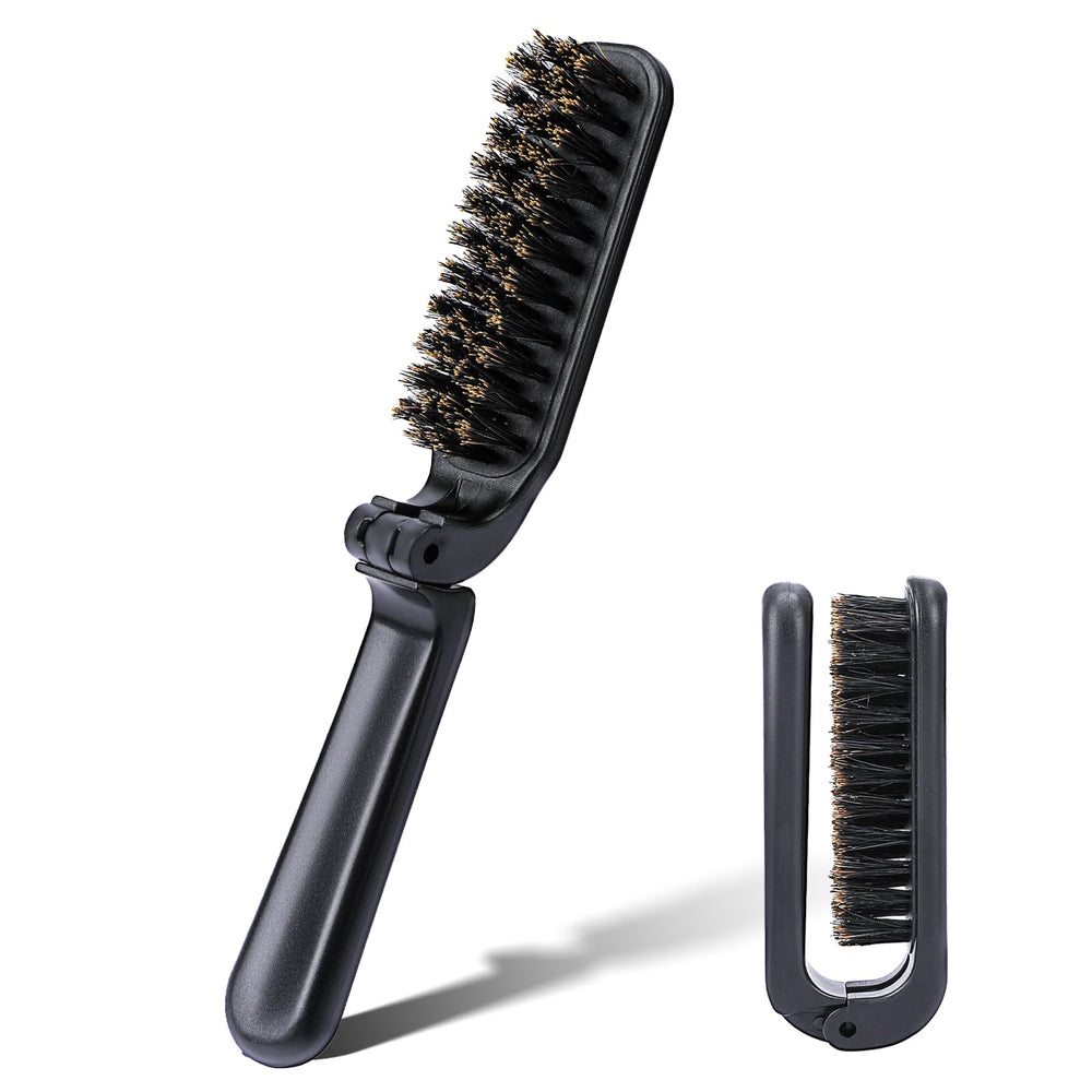 Mozeat Lens folding brush open showing natural boar bristles for smooth styling