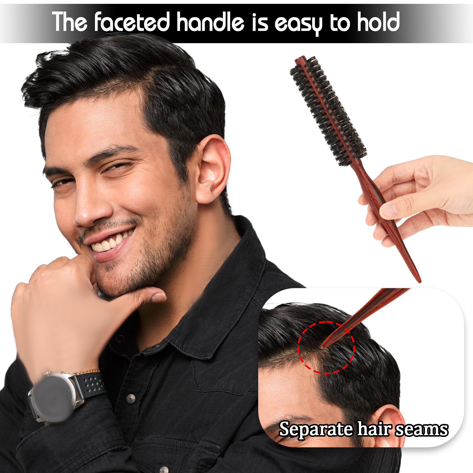 Mozeat Lens round brush with non-slip wooden handle for comfortable grip