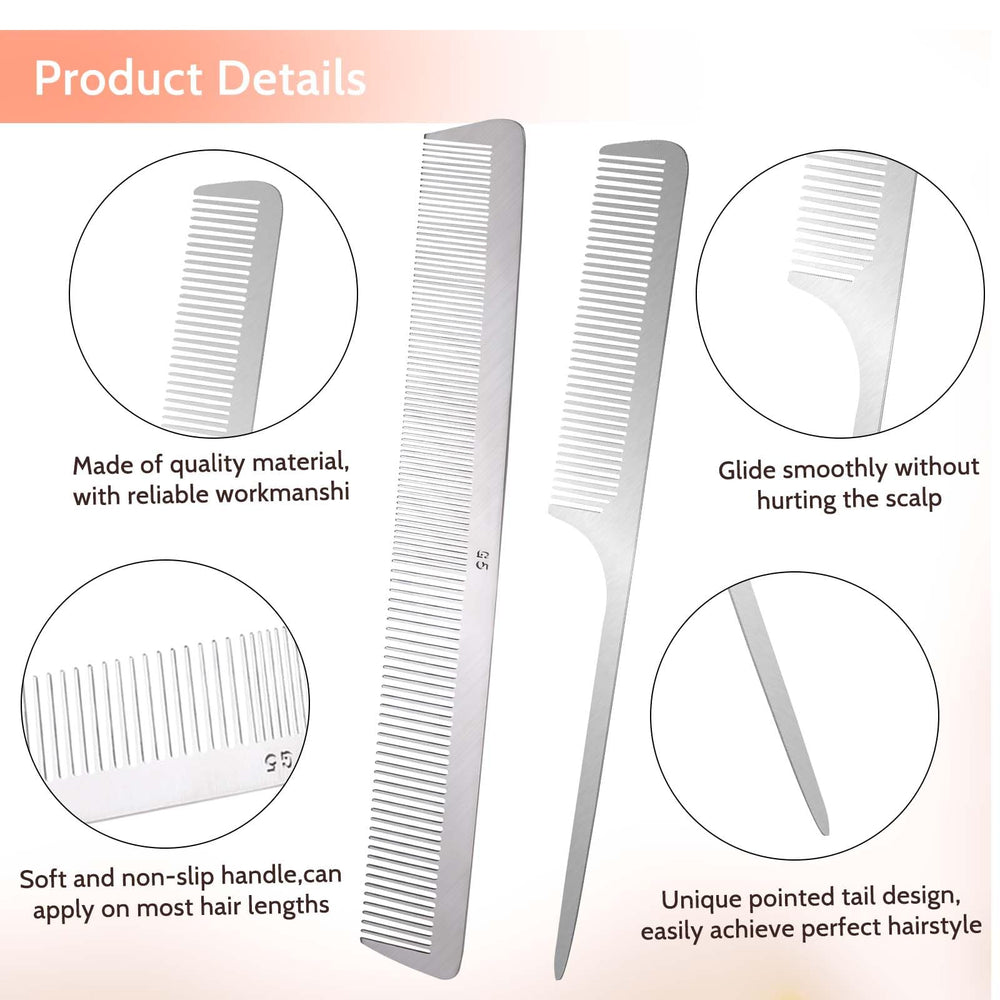 Mozeat Lens rat-tail comb two-pack front view showing durable metal build for daily use