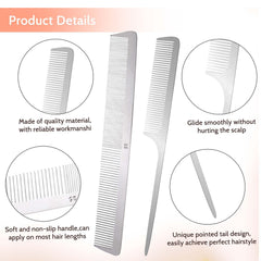 Mozeat Lens rat-tail comb two-pack front view showing durable metal build for daily use