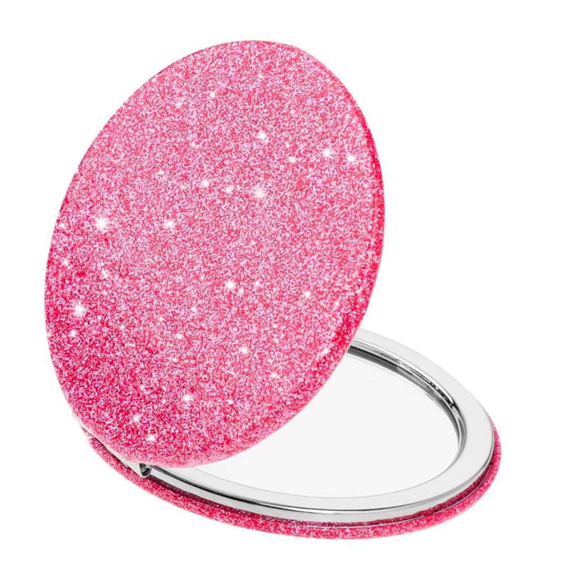 mpowtech pink glitter compact mirror exterior for on the go style