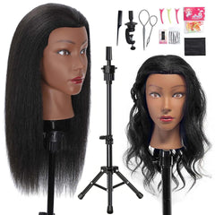MQHIHI 18-inch mannequin head with real hair for lifelike braiding practice.