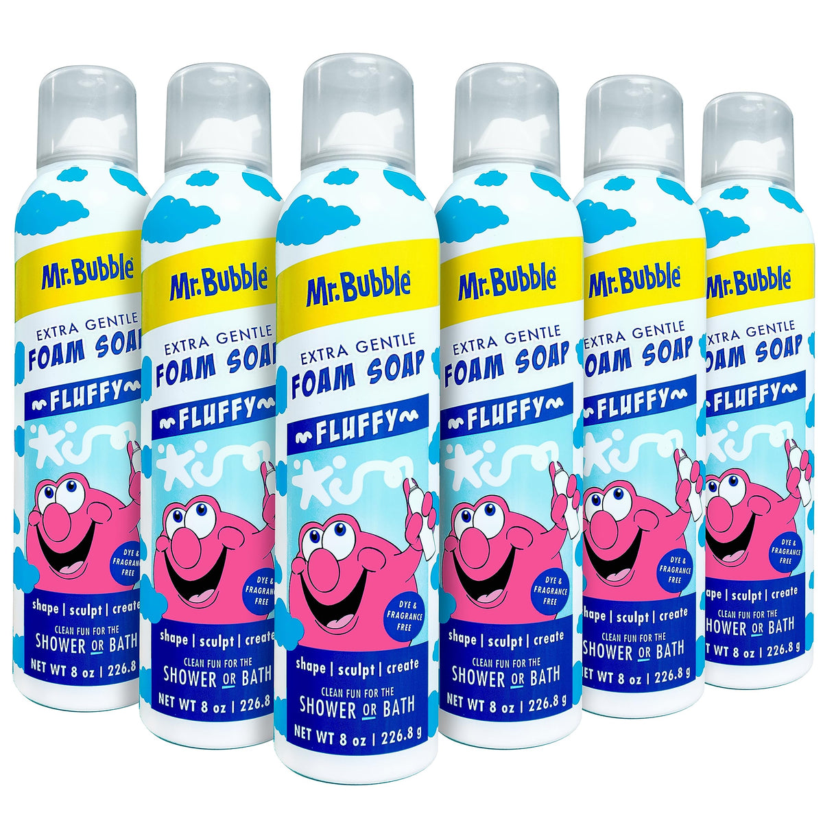 Mr. Bubble Extra Gentle foam soap bottle for sensitive skin, fragrance free.