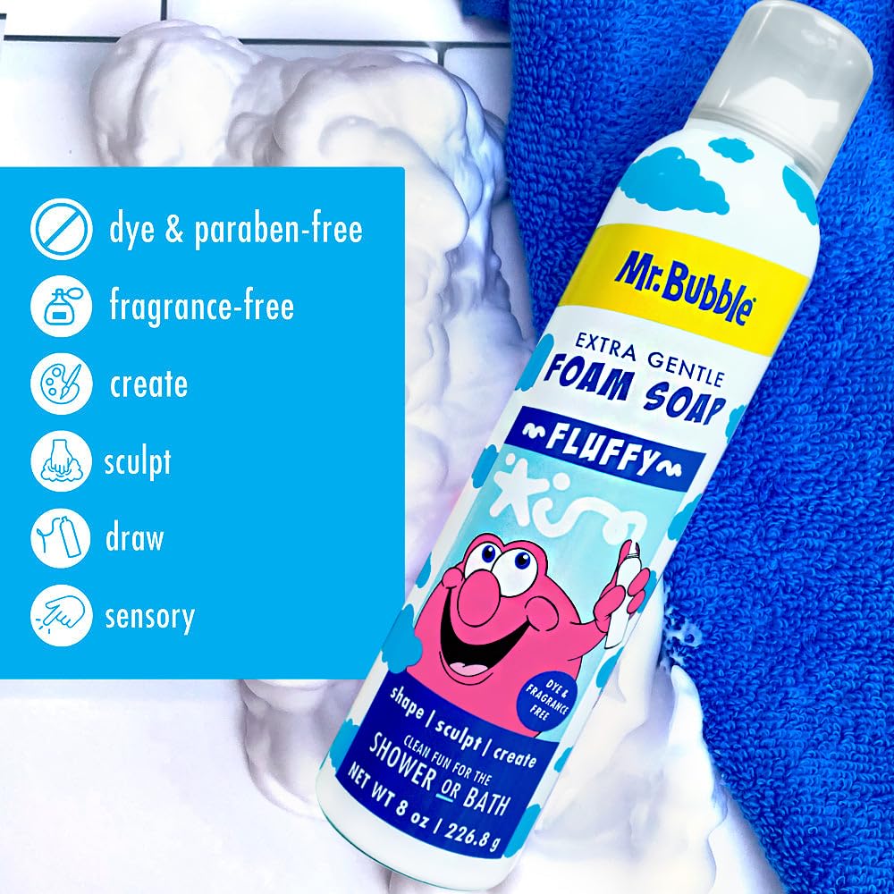 Mr. Bubble six-pack packaging for long-lasting bath time fun.