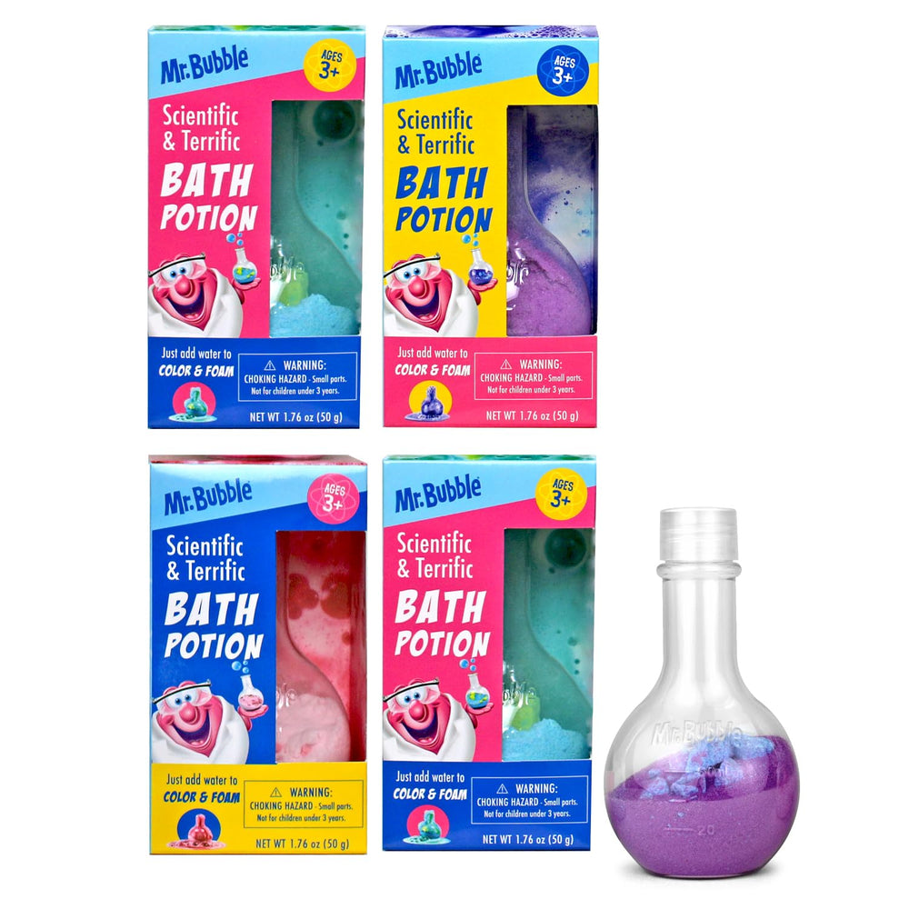Mr. Bubble pociones baño niños coloridas: experiencia sensorial divertida y segura para el baño.