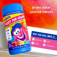 Mr. Bubble tabletas de tina en morado, juego sensorial con colores intensos.
