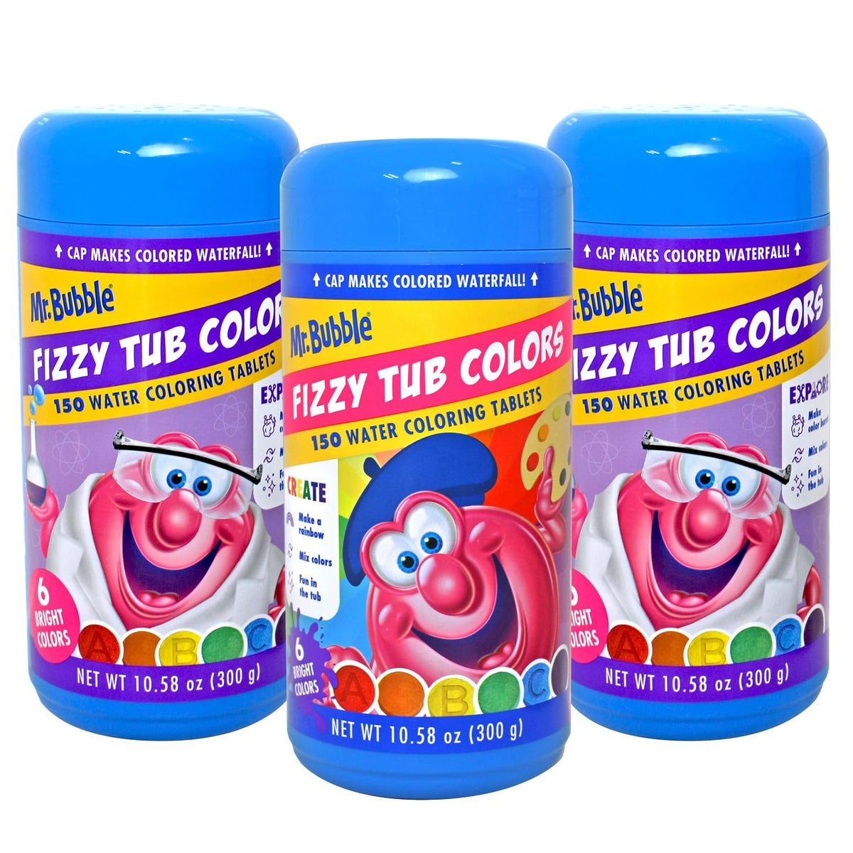 Mr. Bubble tabletas de tina en rojo, colores brillantes para baño divertido.
