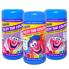 Mr. Bubble tabletas de tina en rojo, colores brillantes para baño divertido.