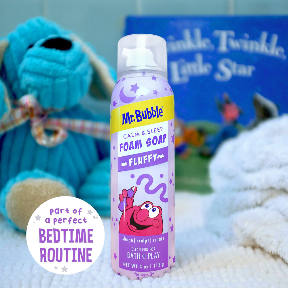 Mr. Bubble textura suave de espuma, limpieza gentil para la piel.