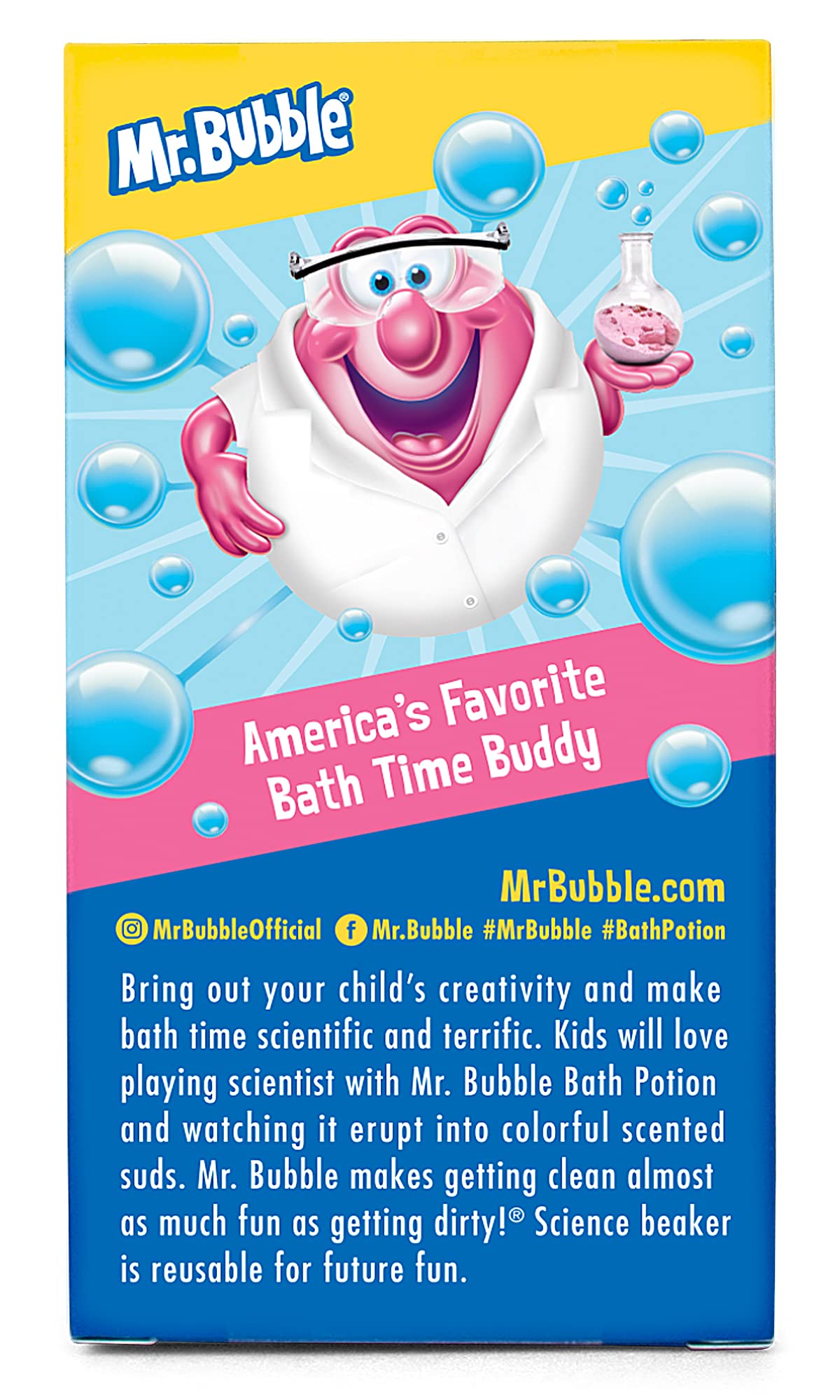 Mr. Bubble vaso laboratorio baño burbujas: aprendizaje y juego con agua y color.