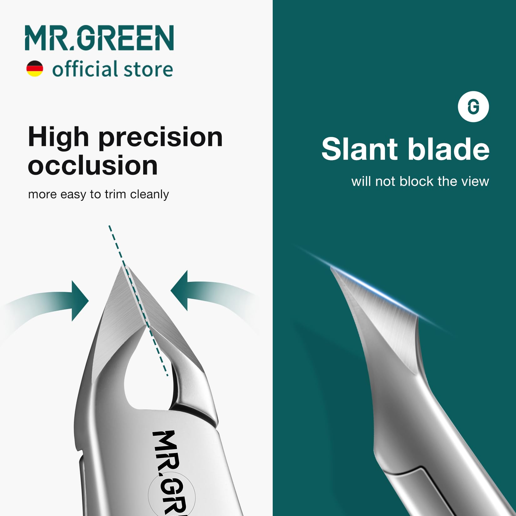 MR.GREEN High-precision cuticle nippers for accurate removal of tiny cuticles.