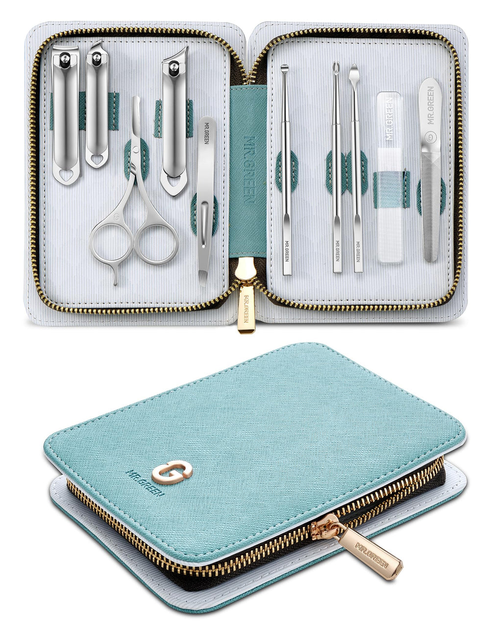 MR.GREEN manicure kit 10in1 case for on-the-go grooming.