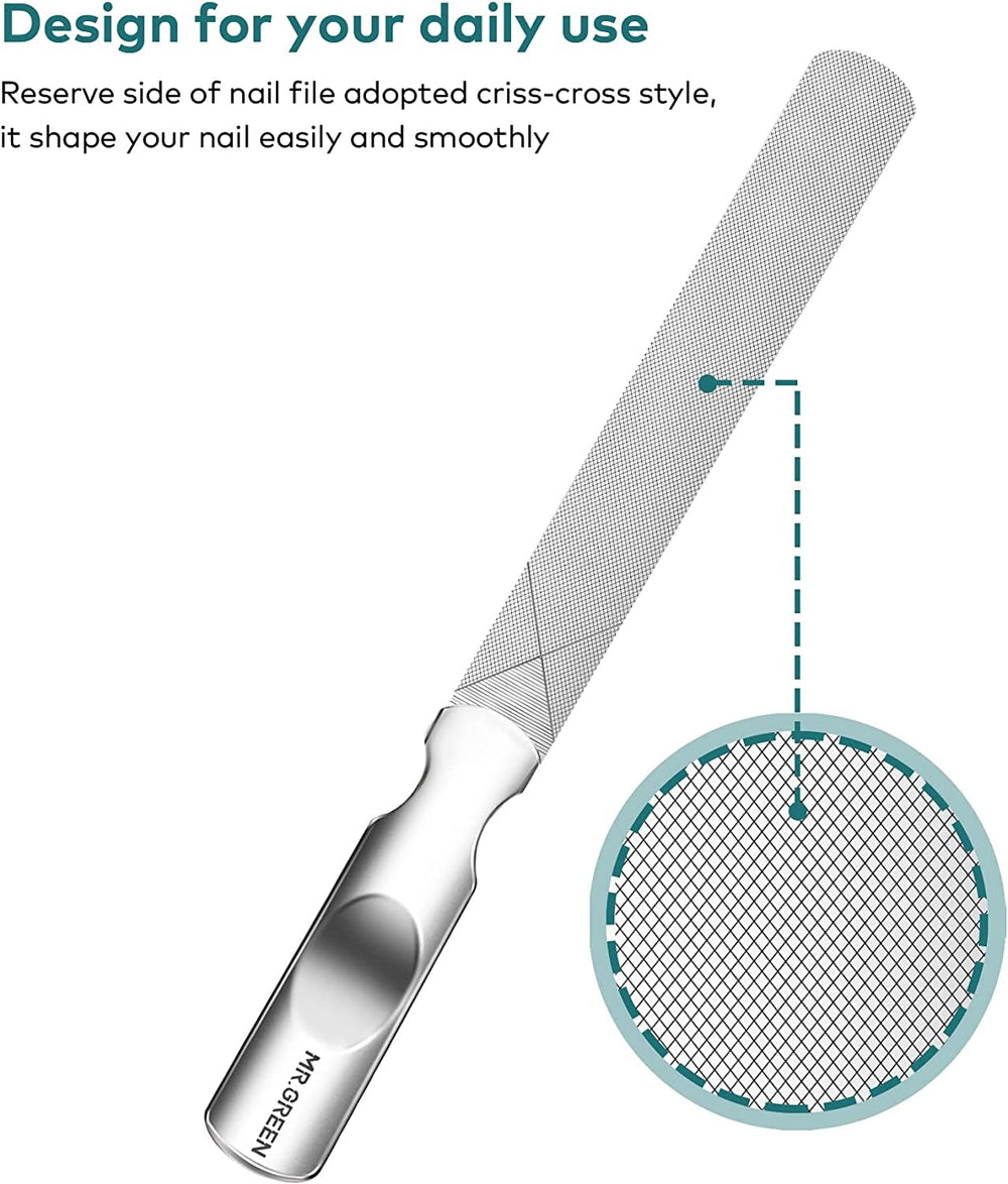 MR.GREEN nail file highlighting anti-slip handle for precise control