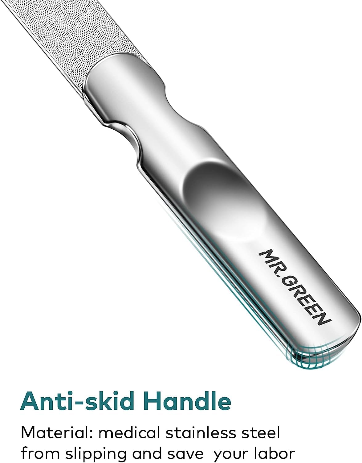 MR.GREEN stainless steel nail file with a durable satin finish