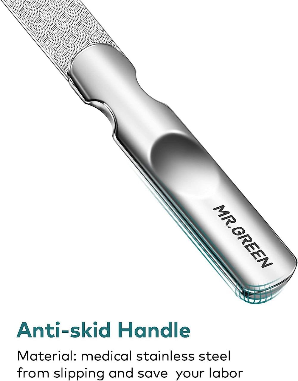MR.GREEN stainless steel nail file with a durable satin finish