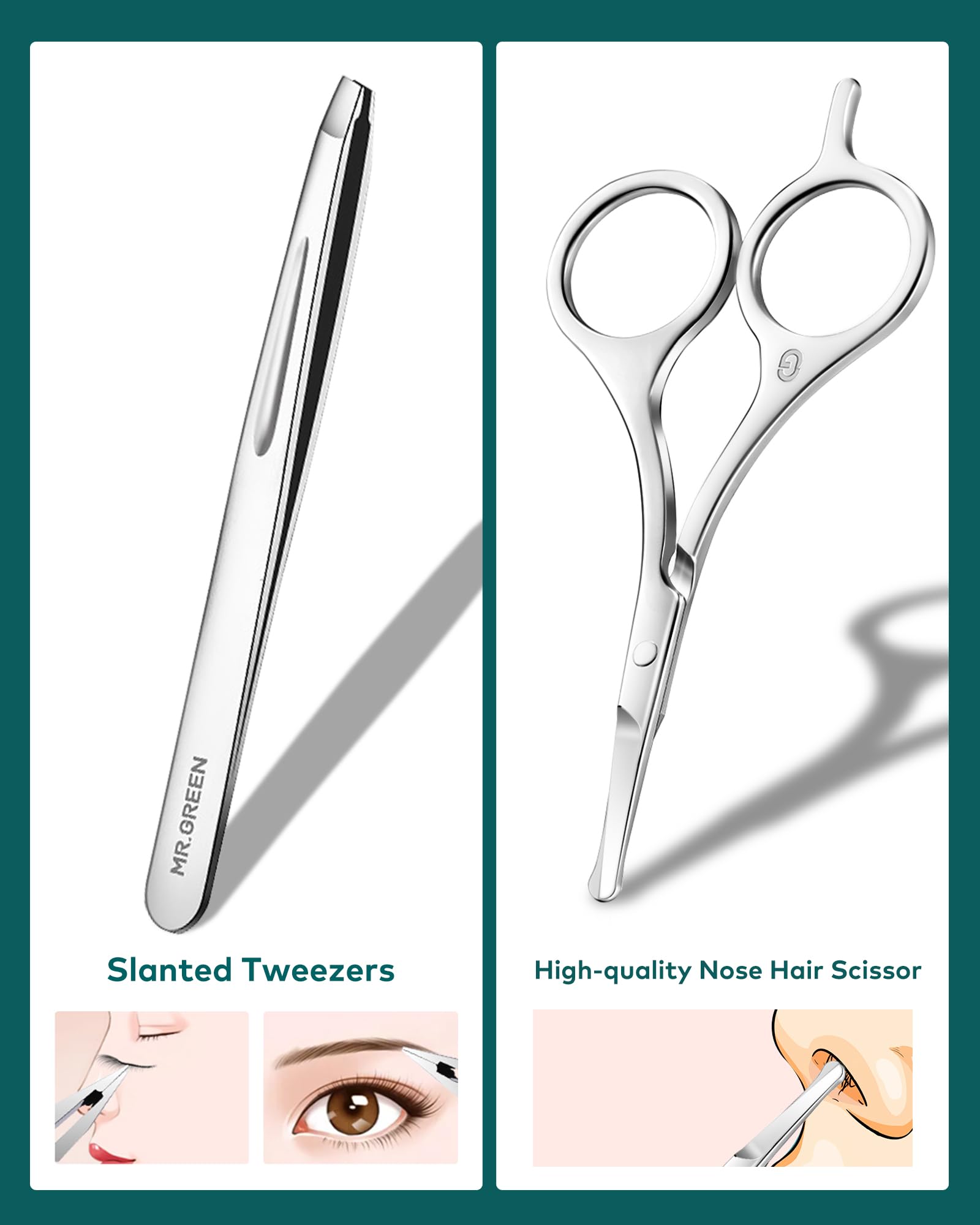 MR.GREEN precision tweezers for accurate debris removal.
