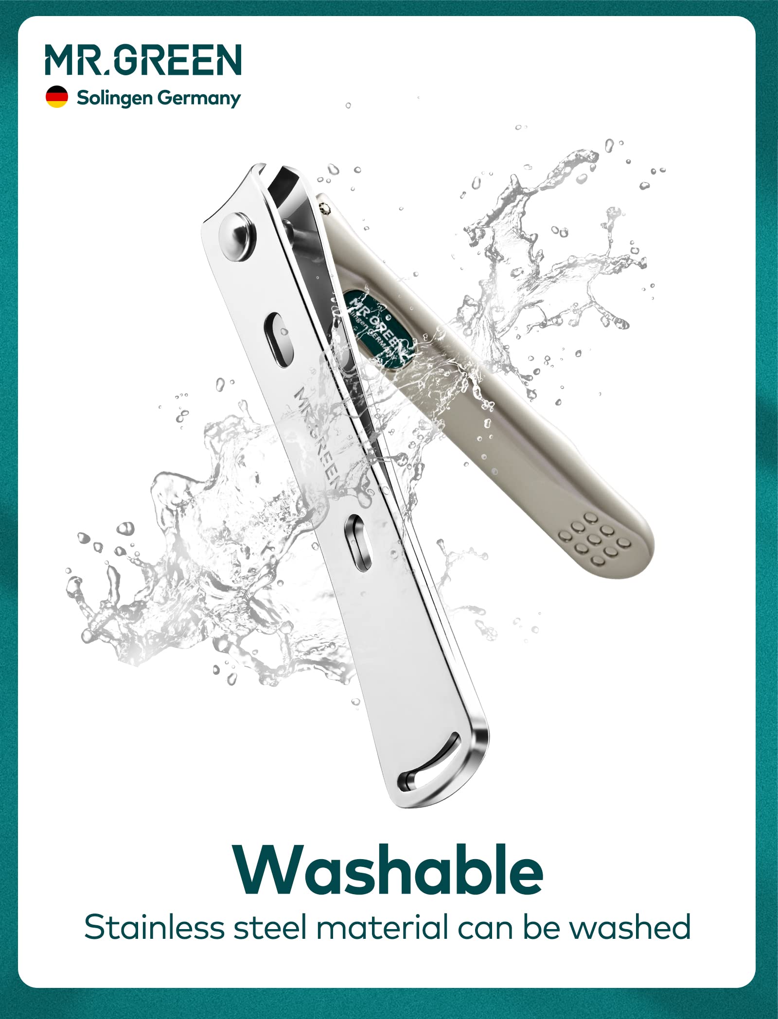 MR.GREEN Rust-proof stainless steel close-up for lasting shine.