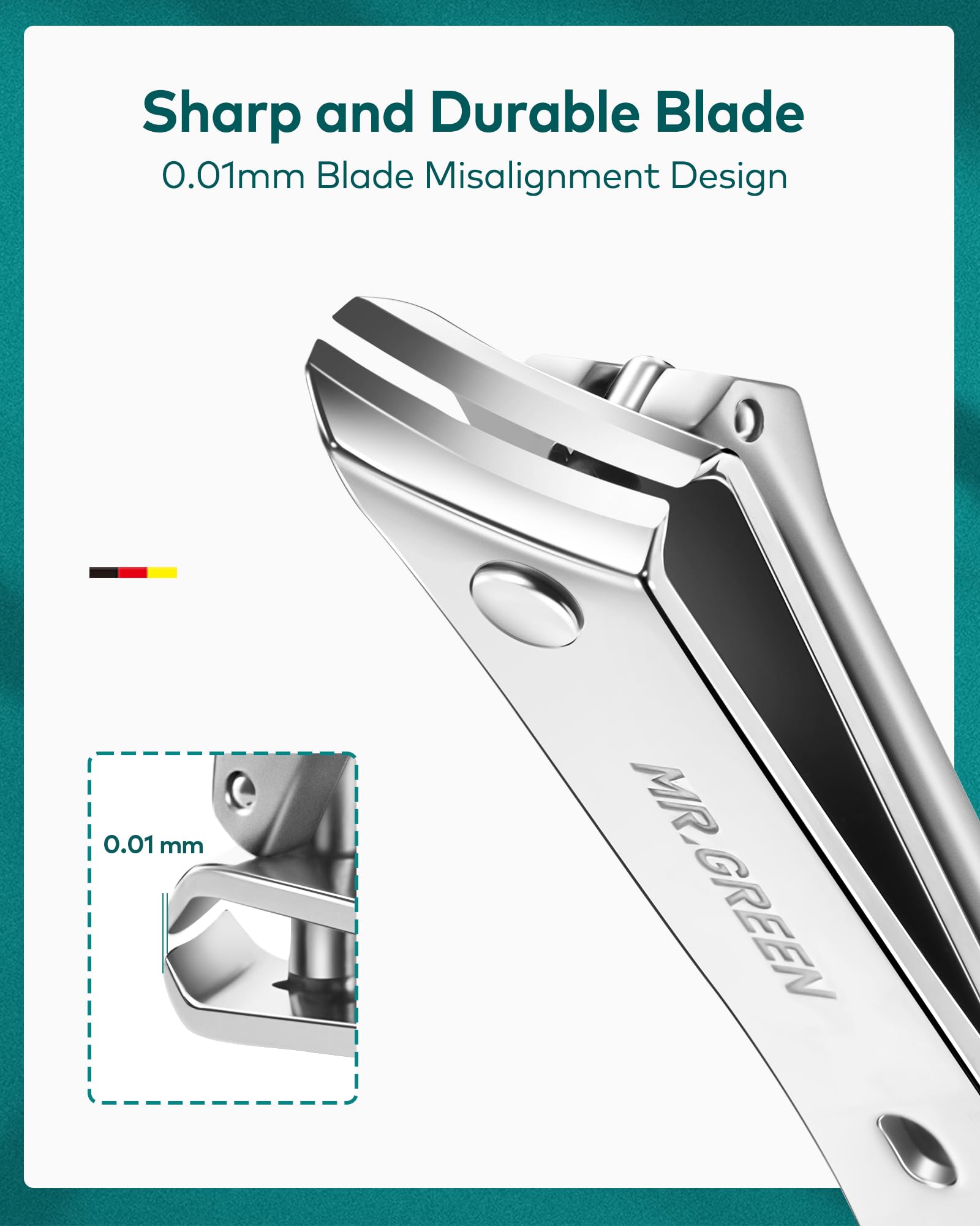MR.GREEN stainless steel nail clipper: durable, sharp, precise cuts.