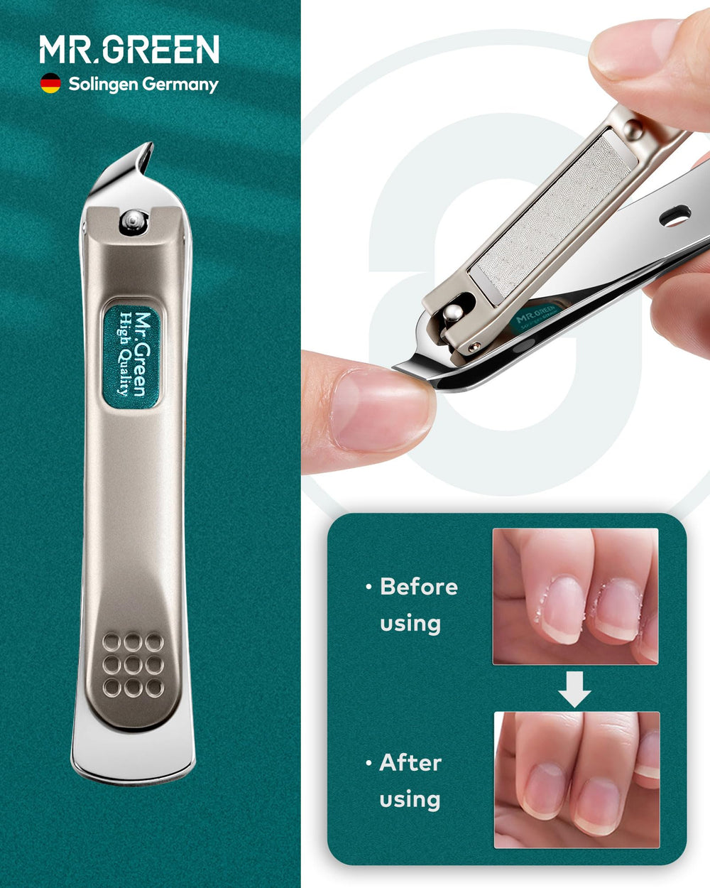 MR.GREEN Stainless steel tweezers for precise nail grooming.