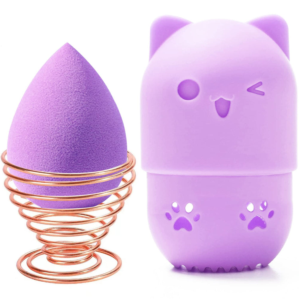 MR LION silicone travel case in pink and purple protects sponges on the go.