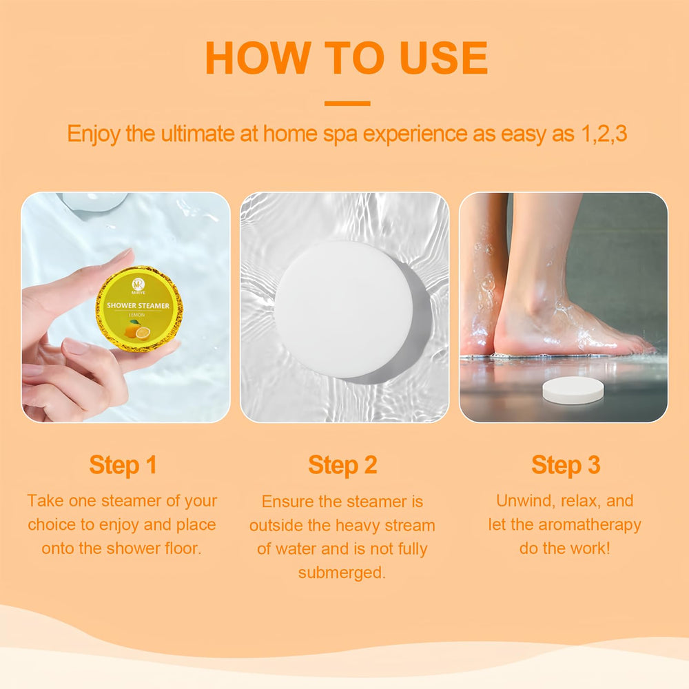 MR MIRYE shower steamers in use—melting to release fragrance.