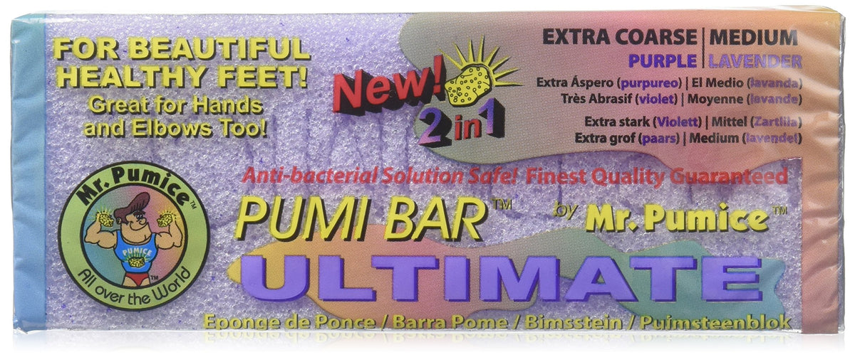 Mr. Pumice Ultimate PUMI Bar dual grit for smoothing rough feet and heels.