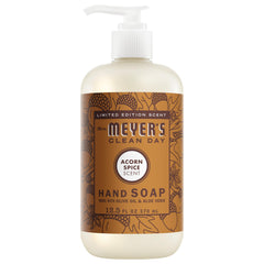 Mrs Meyer's Acorn Spice Hand Soap bottle front showing a moisturizing formula.