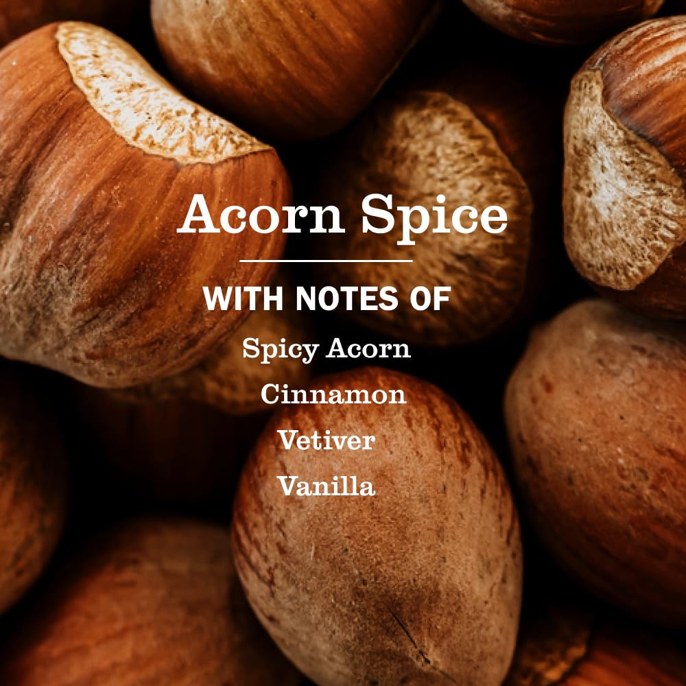 Mrs Meyer's Acorn Spice label close-up highlighting cruelty-free ingredients.