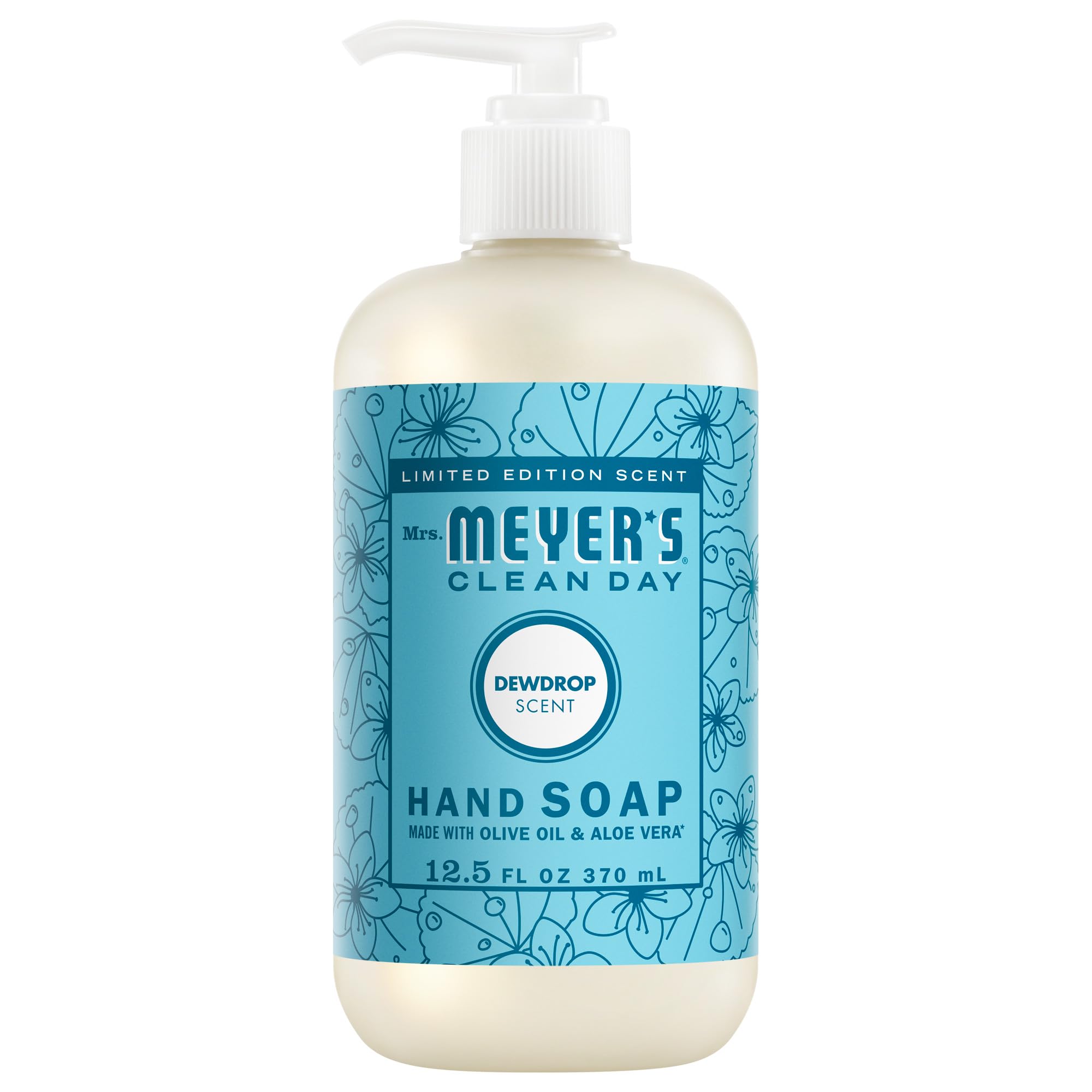 Mrs. Meyer’s Clean Day Dewdrop bottle showing the refreshing hand soap scent for daily use.