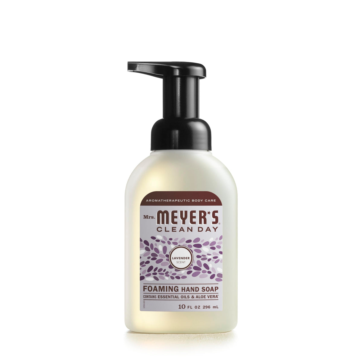 Mrs. Meyer's Clean Day Lavender foaming hand soap bottle pour for quick cleansing