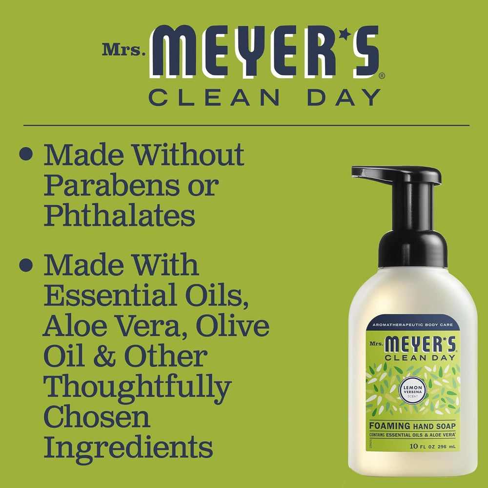 Hands with foaming soap from Mrs. Meyer's Lemon Verbena after a splash of soap.