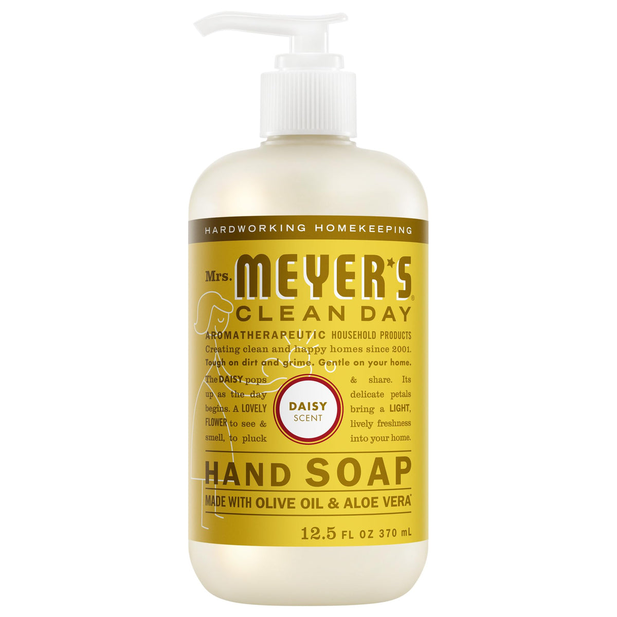 Mrs. Meyer’s Clean Day Daisy bottle showcases fresh fragrance and soft hands.