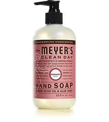 Mrs. Meyer's Clean Day geranium hand soap bottle offering gentle cleansing with floral notes.