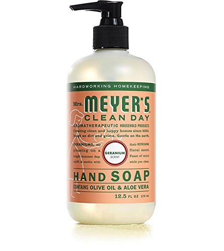 Mrs. Meyer's Clean Day honeysuckle hand soap bottle adds sunny fragrance to your sink routine.