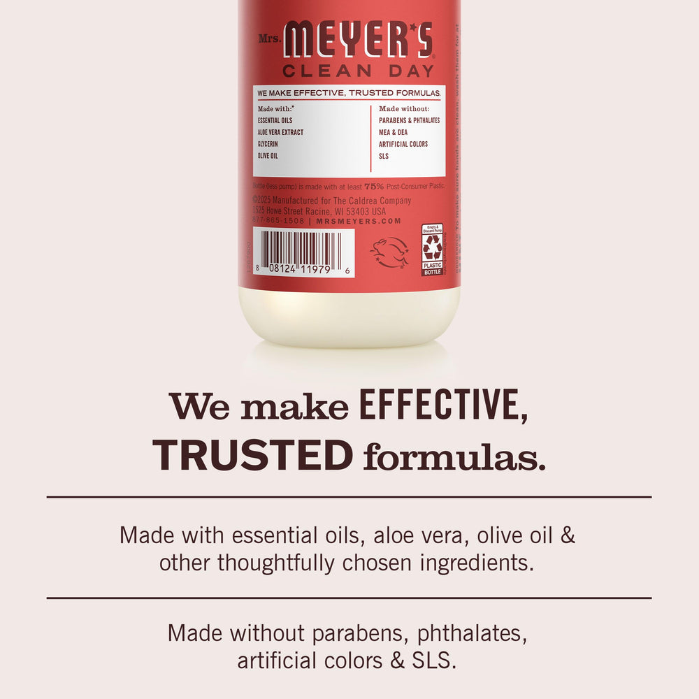 Mrs. Meyer's hand soap lather on sink for clean, moisturized hands.