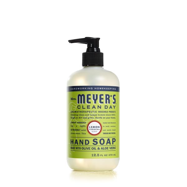 Mrs. Meyer's Clean Day Lemon Verbena hand soap bottle with bright fragrance for energizing hand wash.