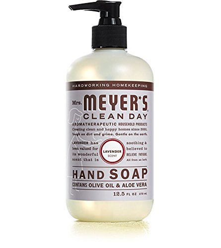Mrs. Meyer's Clean Day lemon verbena hand soap bottle brings zesty brightness to washing.