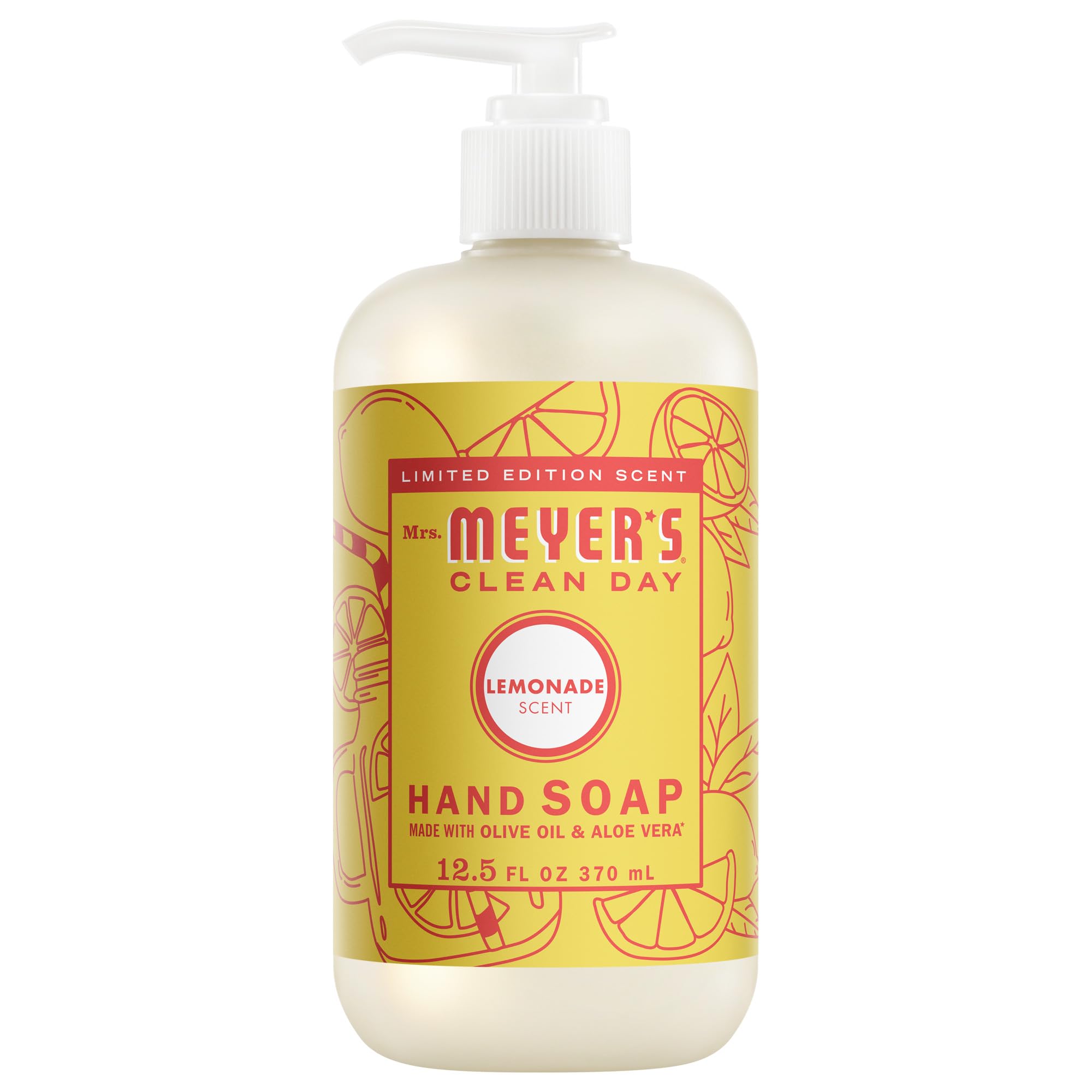 Mrs. Meyer's Clean Day Lemonade hand soap bottle adds refreshing scent to daily hand washing.