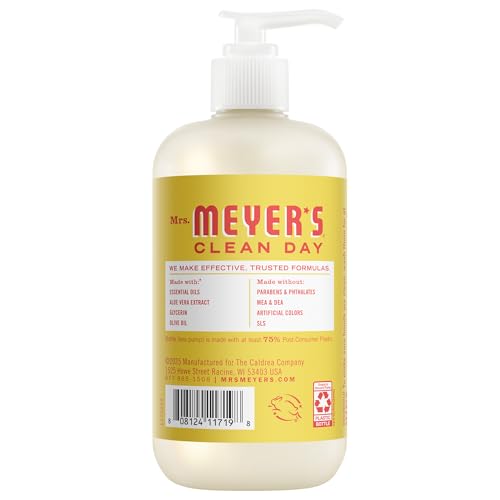 Mrs. Meyer's Clean Day Lemonade label highlights cruelty-free, plant-based ingredients on clean packaging.