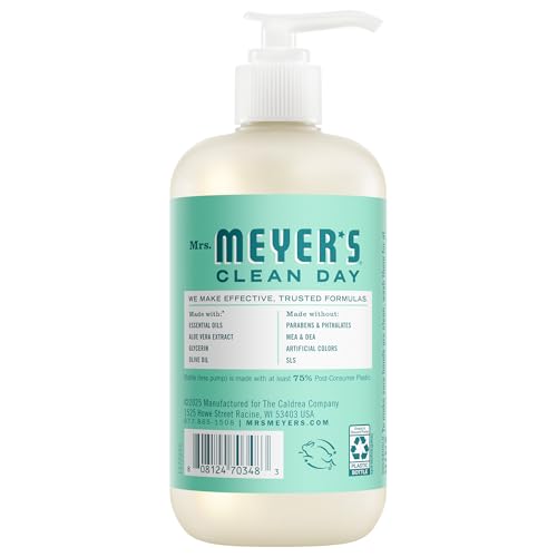 Pouring Mrs. Meyer's Mint Hand Soap for quick daily cleansing.